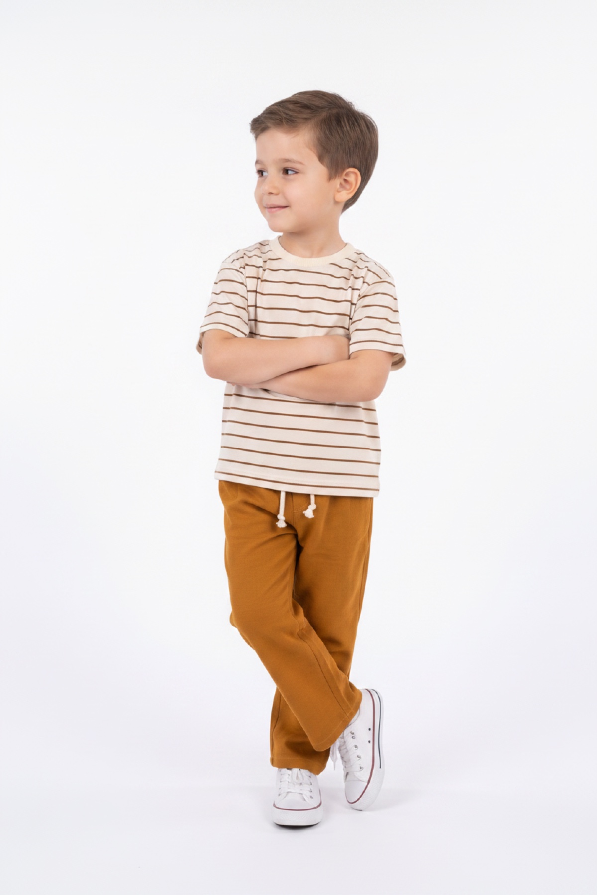 Mustard kids outfit studio pose