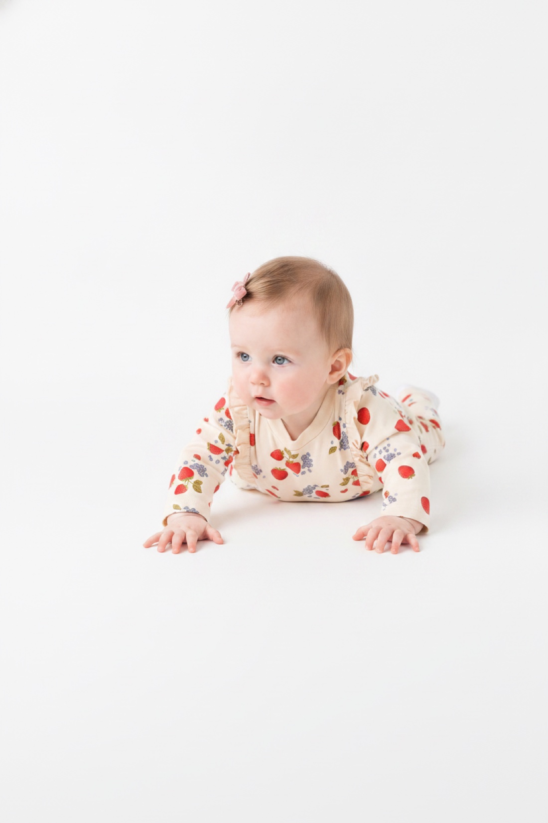Baby strawberry outfit photograph